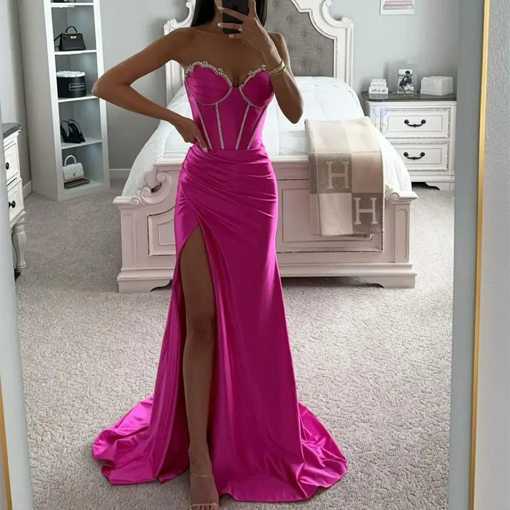 Cathy Organza Satin Brautkleider Trägerlos Meerjungfrau Vestidos de Noche Elegant Ärmellos Herzförmiger Ausschnitt Formeller Abend 2025