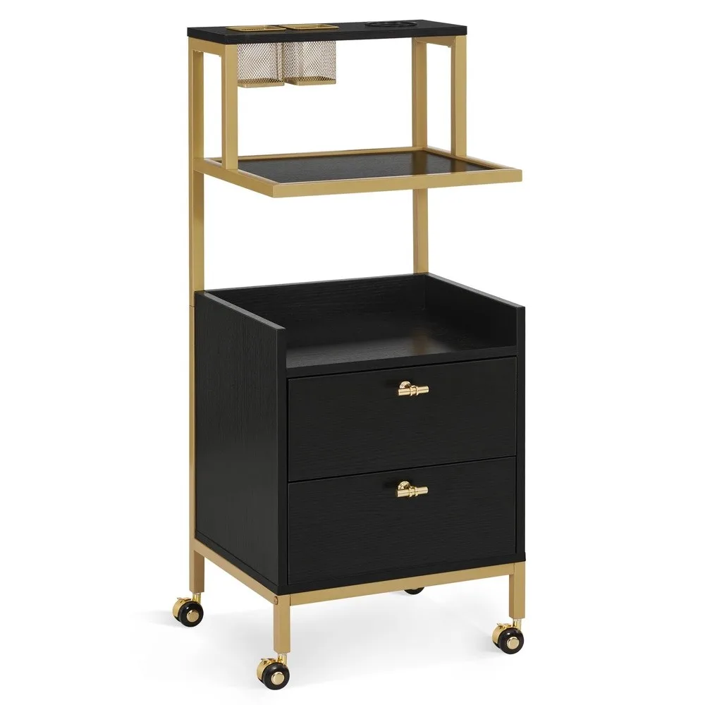 Salon Cart with Drawers Barber Trolley 2084 (Black Large)