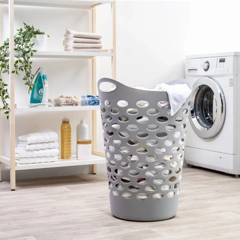 

NEW 2 Bushel Flexible Plastic Round Laundry Hampers, Silver, 3 Pack