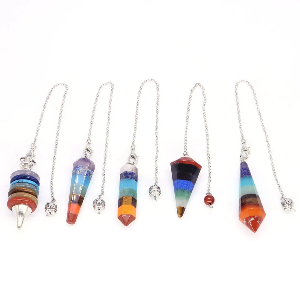 7 Chakra Natural Crystal Stone Reiki Gemstone Ball Angel Heart Pyramid Pendant Pendulum For Dowsing Wicca Necklace Jewelry Gifts