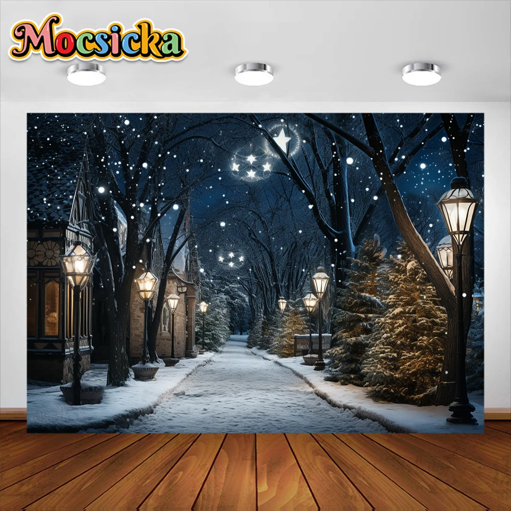 Mocsicka Christmas Dream Castle Background Xmas Tree Children Baby Portrait Indoor Photography Backdrop Decoration Studio Banner