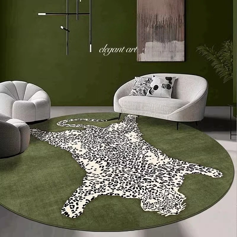 

Green Round Living Room Carpet Large Area Leopard Pattern Bedroom Rug Simple Fashion Creative Decoration Coffee Table Mats Tapis