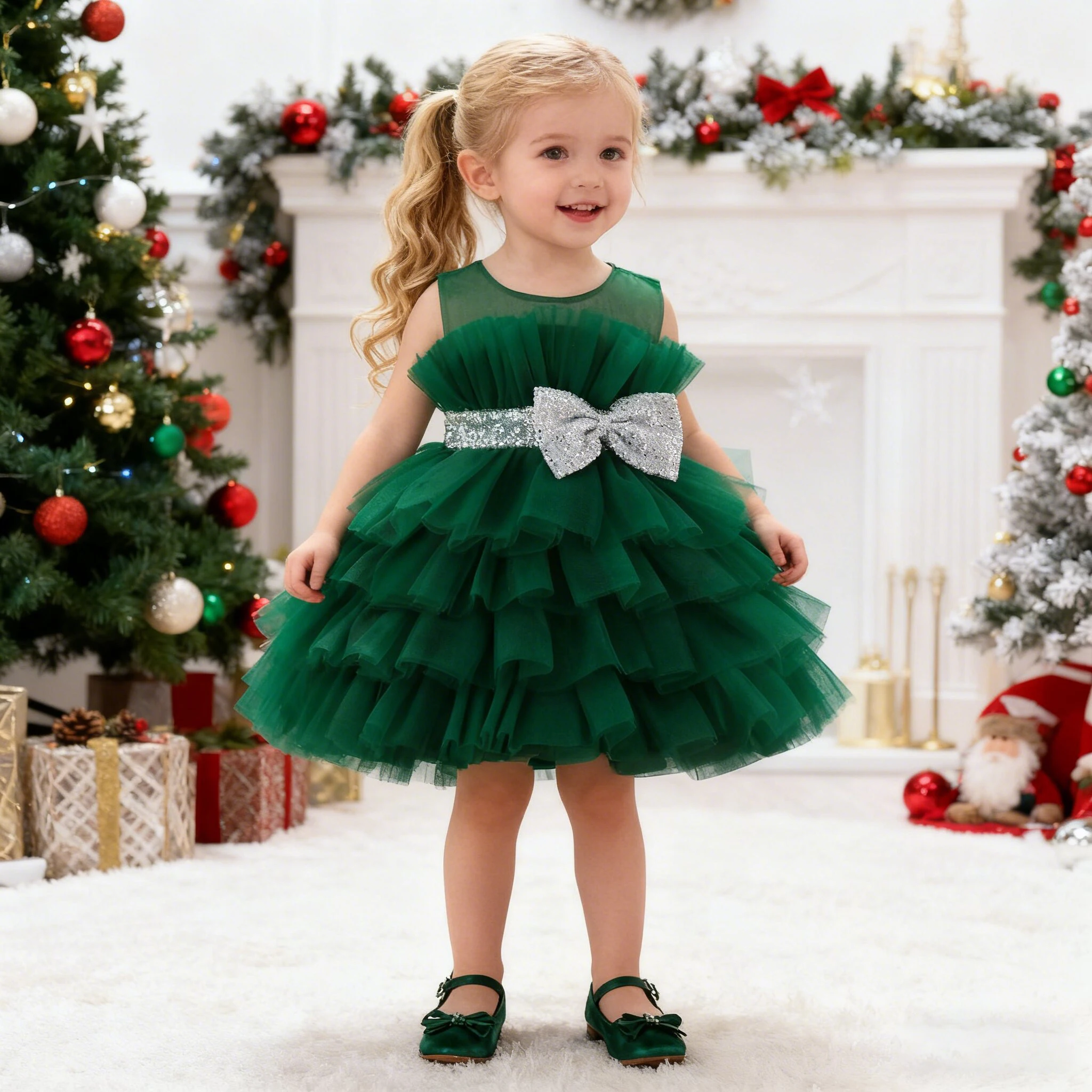 

Toddler Sequin Party Baby Girl Dresses Tulle Bow Wedding 1st Birthday Baptism Princess Dress for Kids Wedding Prom Gown 2-8 Yrs
