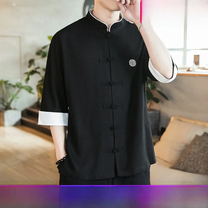 

Летняя рабочая одежда: рубашка для массажиста в стиле традиционной китайской медицины, хлопок и лен, для чайных домов, для чайных мастеров, мужская, модная