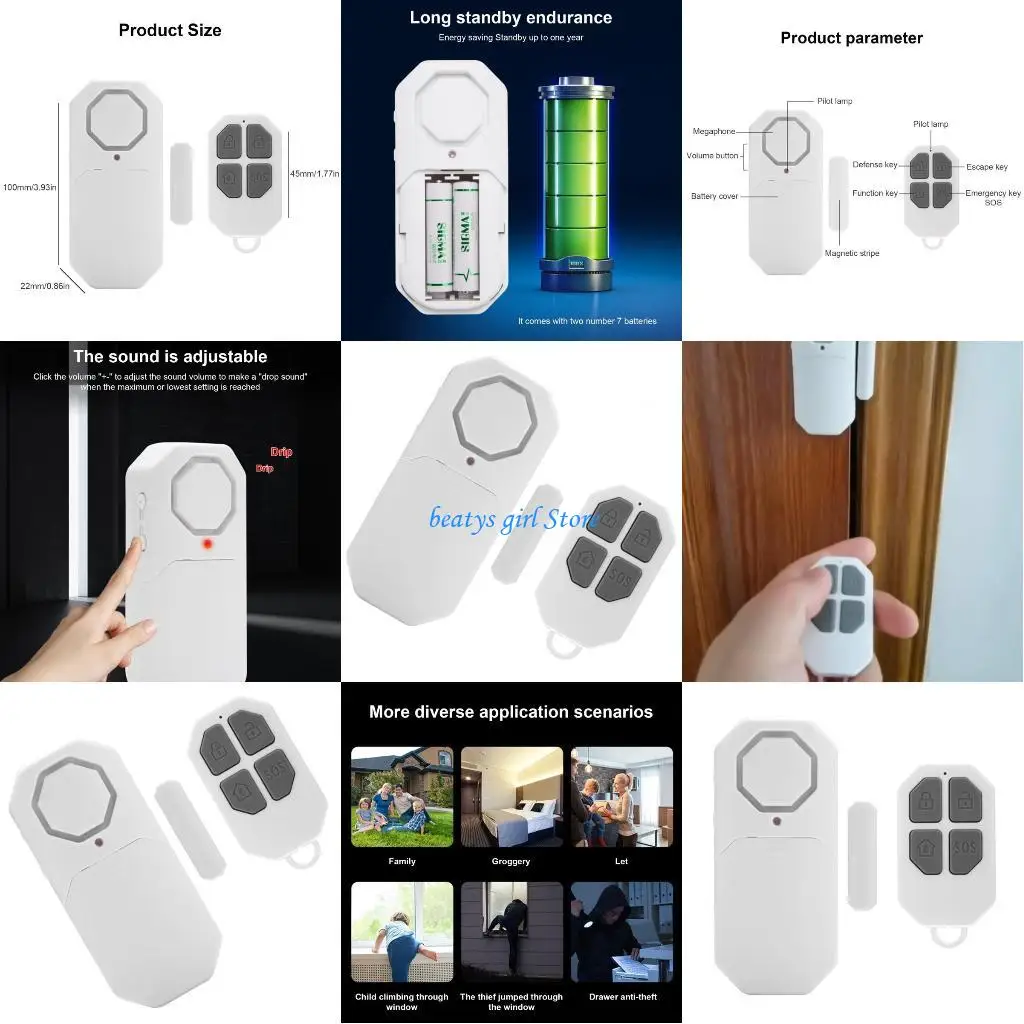 

C7AB Remote Control Door Sensoring Alarm Wireless Door Alarm with 140dB Multifunction Home Security for Home Security