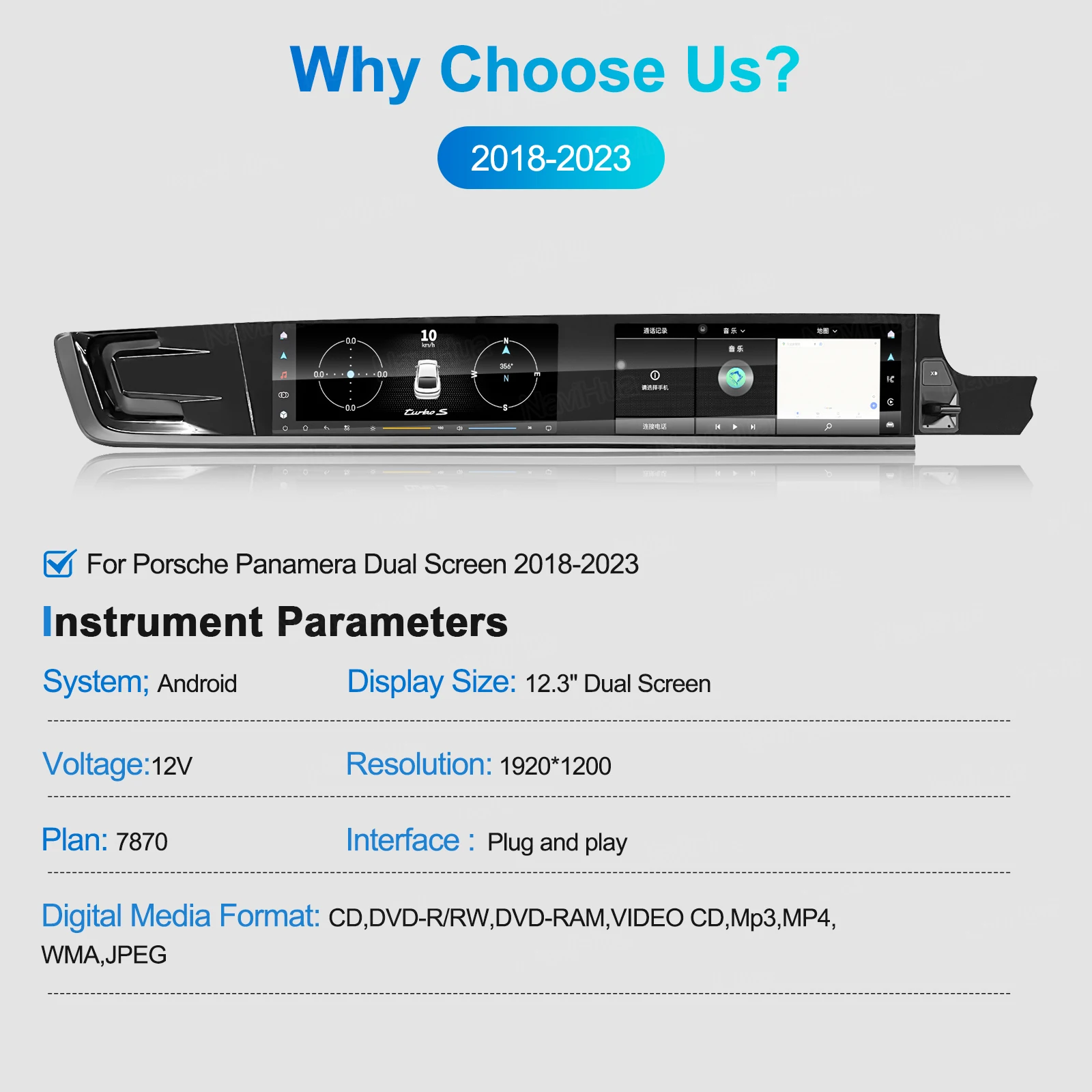 Layar Multimedia Hiburan Co-pilot Layar Ganda Stereo Android Navihua untuk Mobil Porsche Panamera 2018-2023 RHD Carplay Player