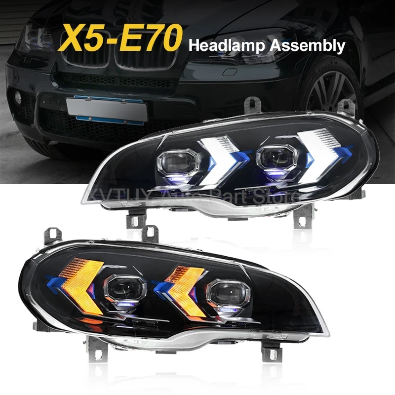 

Фара для BMW X5 E70 2007-2013, светодиодная фара для стайлинга автомобилей, динамический указатель поворота, DRL, аксессуары для модификации линз проектора