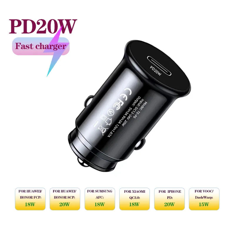 

PD20W QC3.0 1Port Invisible Mini Car Charger Car Charger Fast Charging PD20W/QC30 Car Cigarette Lighter Flash Charge for phones