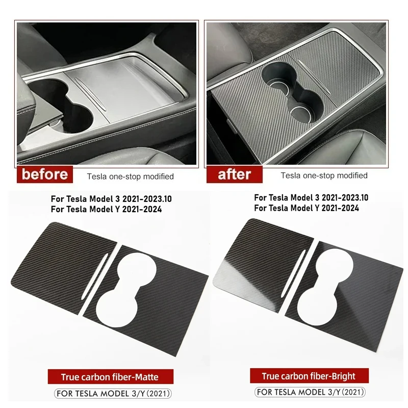 Couverture de Patch décorative en Fiber de carbone 100% véritable, pour Tesla modèle 3 Y, garniture de panneau d'accoudoir, accessoires de voiture 2021 – 2023