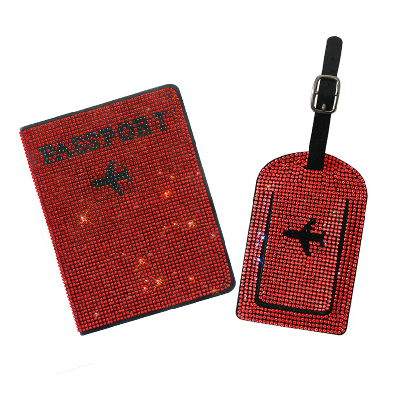 Bling Car Passport Cover Case and Luggage Tag Crystal Diamond Auto Card and Passport Holder Luggage Car Accessories for Women