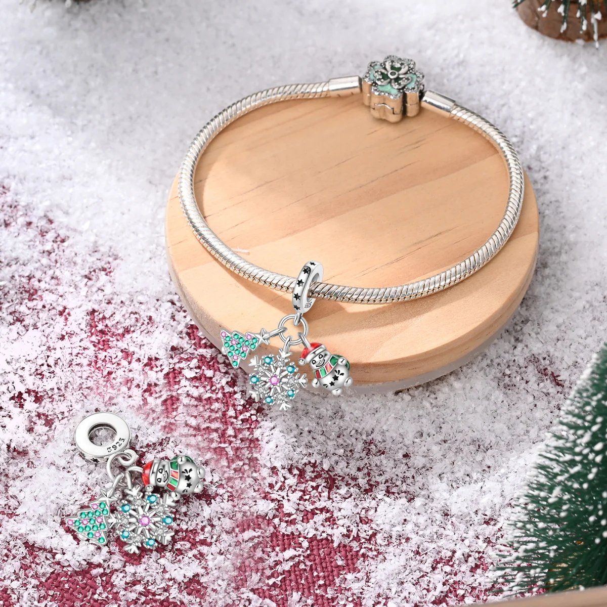 925 Sterling Silver Charms Original Snowman Snowflake Beads Fit Bracelet Jewelry Diy Lady's Gift Aaccessory