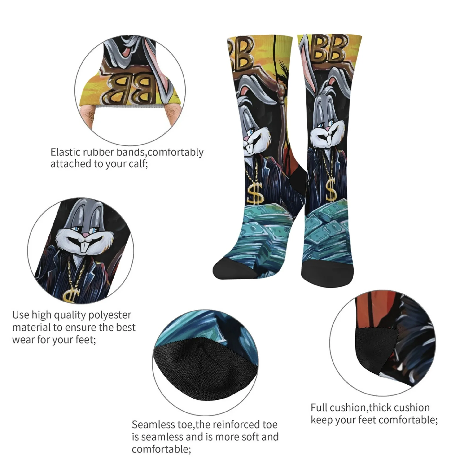 الهيب هوب الكرتون الأرنب رئيس نمط عارضة الرجال الجوارب مريحة للتنفس عدم الانزلاق الجوارب الجدة المتناثرة الرجعية طاقم الجوارب