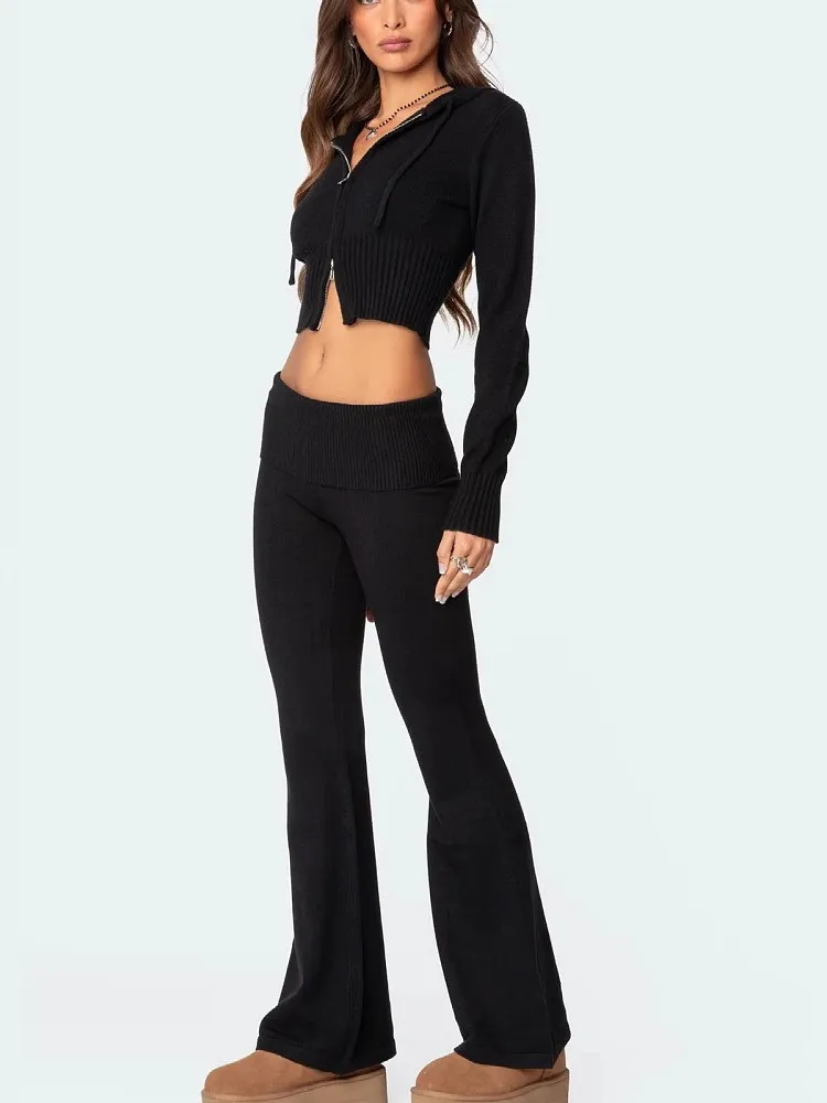 

Slim 2 Pieces Set For Woman Bodycon two Piece Outfits Long Sleeve Casual Simple Style All-match Homewear Commuting Home Clothing