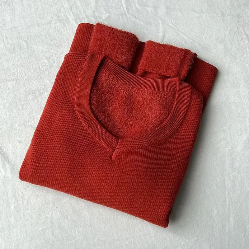 

Вязаный свитер с v-образным вырезом, женский осенне-зимний новый тонкий свитер с длинными рукавами, бархатный утолщенный теплый топ