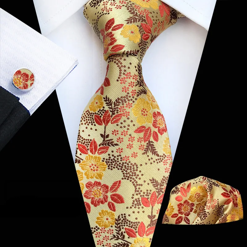 Corbata de cuello de Cachemira Para Hombre, conjunto de 3 gemelos cuadrados de 8CM, Corbatas Jacquard Para Hombre, accesorios de boda, Elegantes