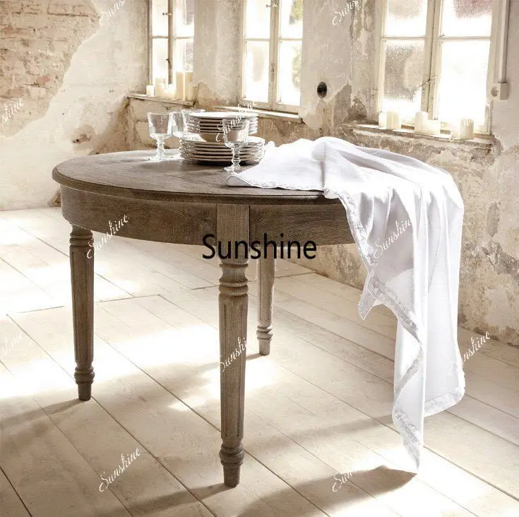 American country solid wood retro old round dining table