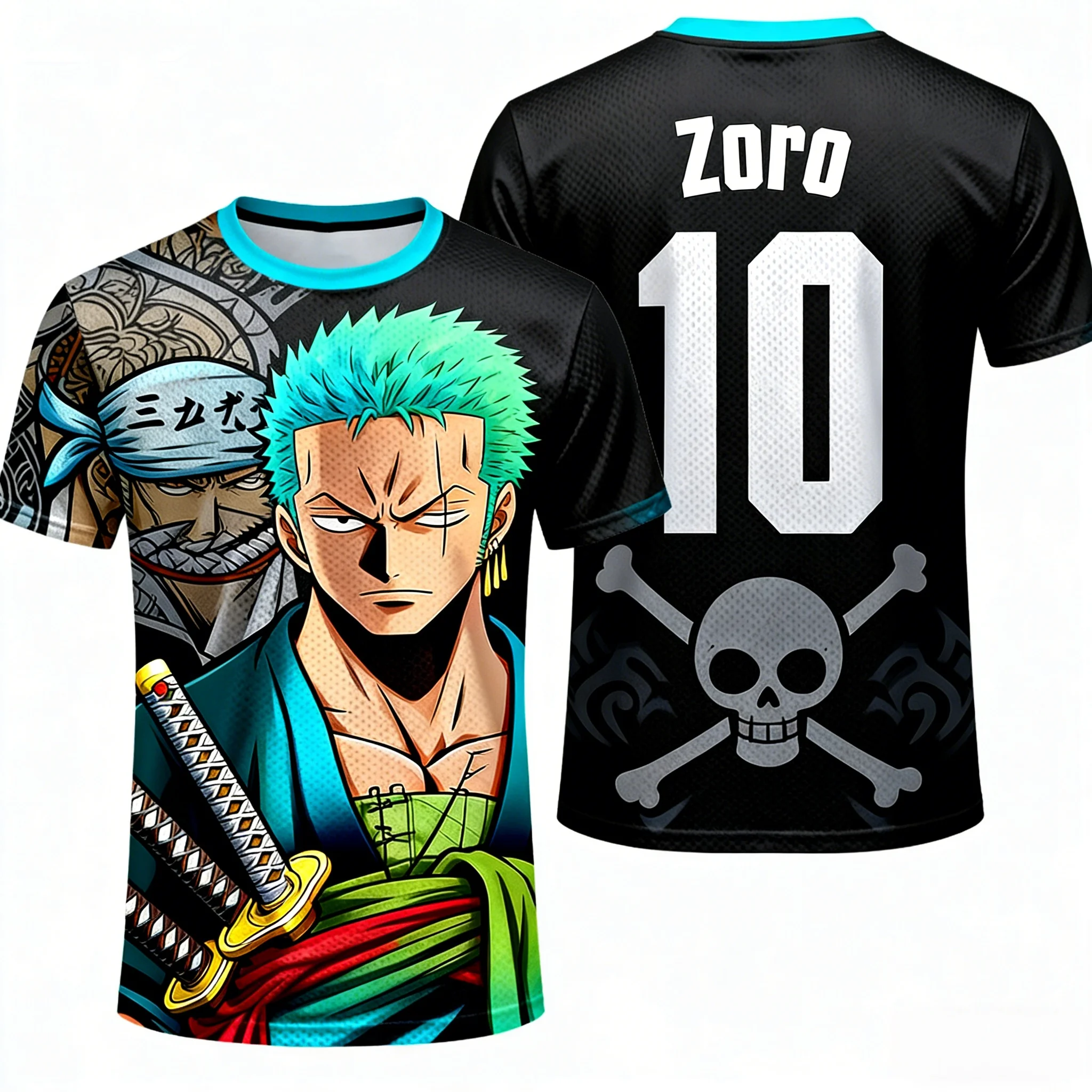 2026 Summer One Piece Zoro Retro Cosplay T-shirt Men's Oversized 3D Printed Short-sleeved Family Unisex Children's Sports Shirt