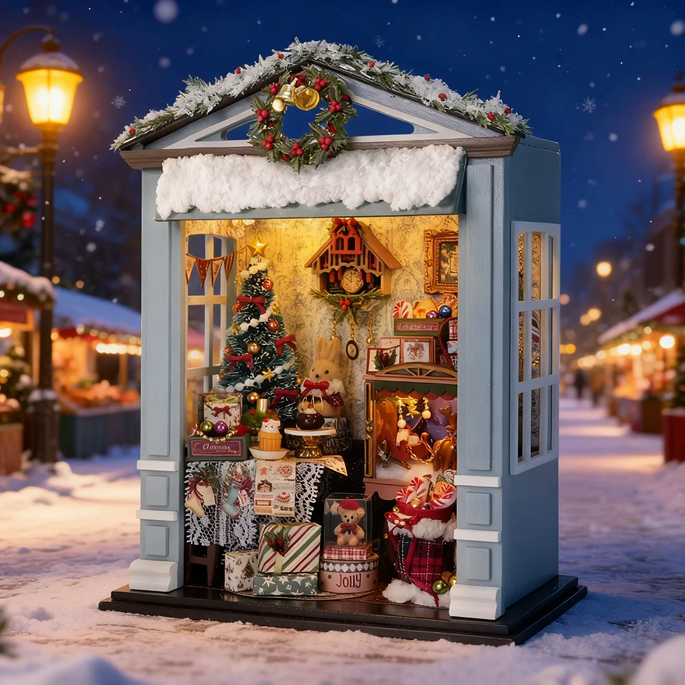 Christmas Shop 3D Puzzle DIY Miniature Model Kit w/ LED Light  Adult Decompression Toy  Holiday Decor Building Set  Home Decor &