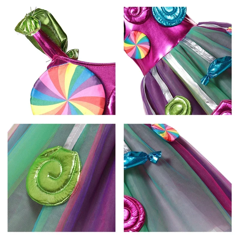 2025 New Rainbow Sweet Lollipop Candy Kids Dress Carnival Party Girl Birthday Costume Fancy LED Light Tutu Children Weddinskeif1