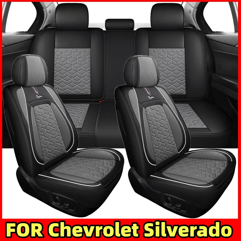 لسيارة شيفروليه سيلفرادو غطاء مقعد السيارة من جلد البولي يوريثان الناعم بالكامل مقاوم للماء وغطاء مقعد مقاوم للاهتراء مجموعة كاملة من 5 مقاعد #1