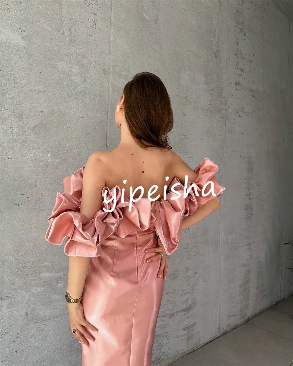 Robes de soirée personnalisées, colonne plissée assortie, épaules dénudées, longueur aux genoux, tailles de Style chinois disponibles, intr classique