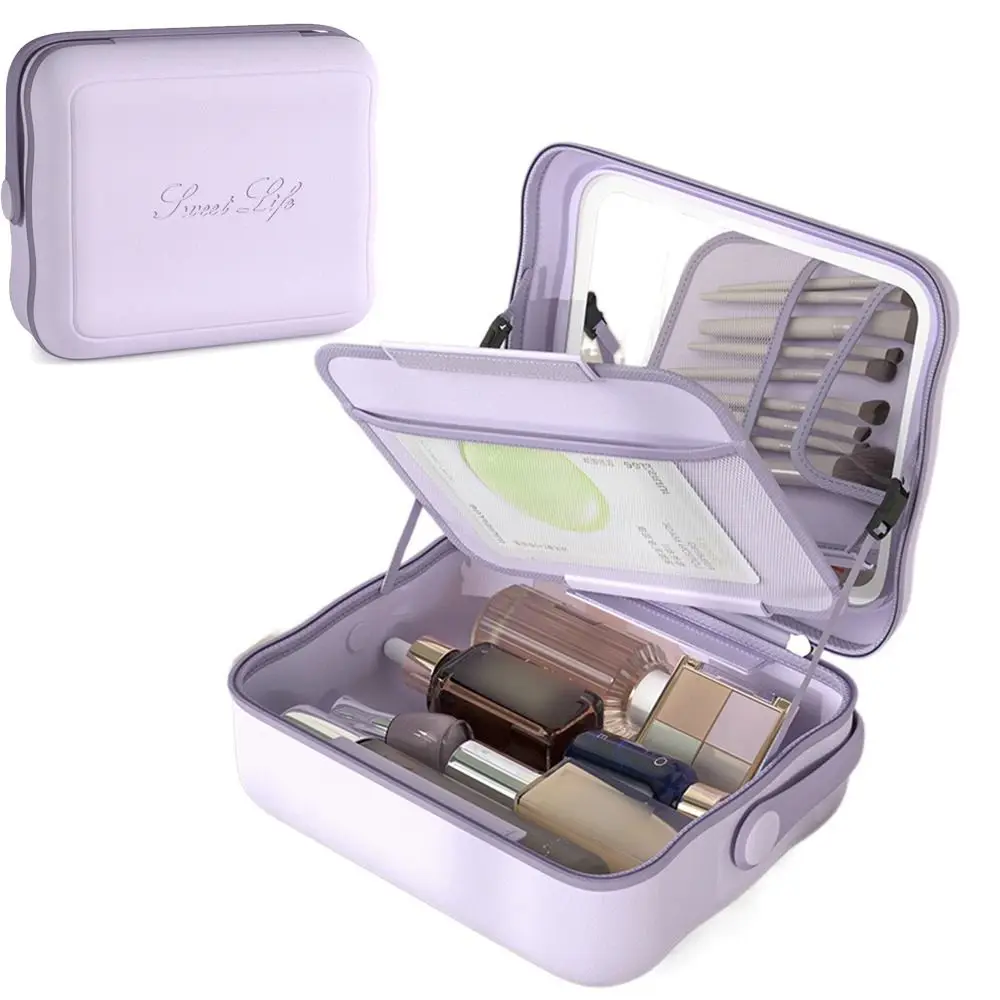 

Large Capacity Makeup Bag with LED Lights Portable with Handle LED Makeup Storage Box Adjustable Detachable
