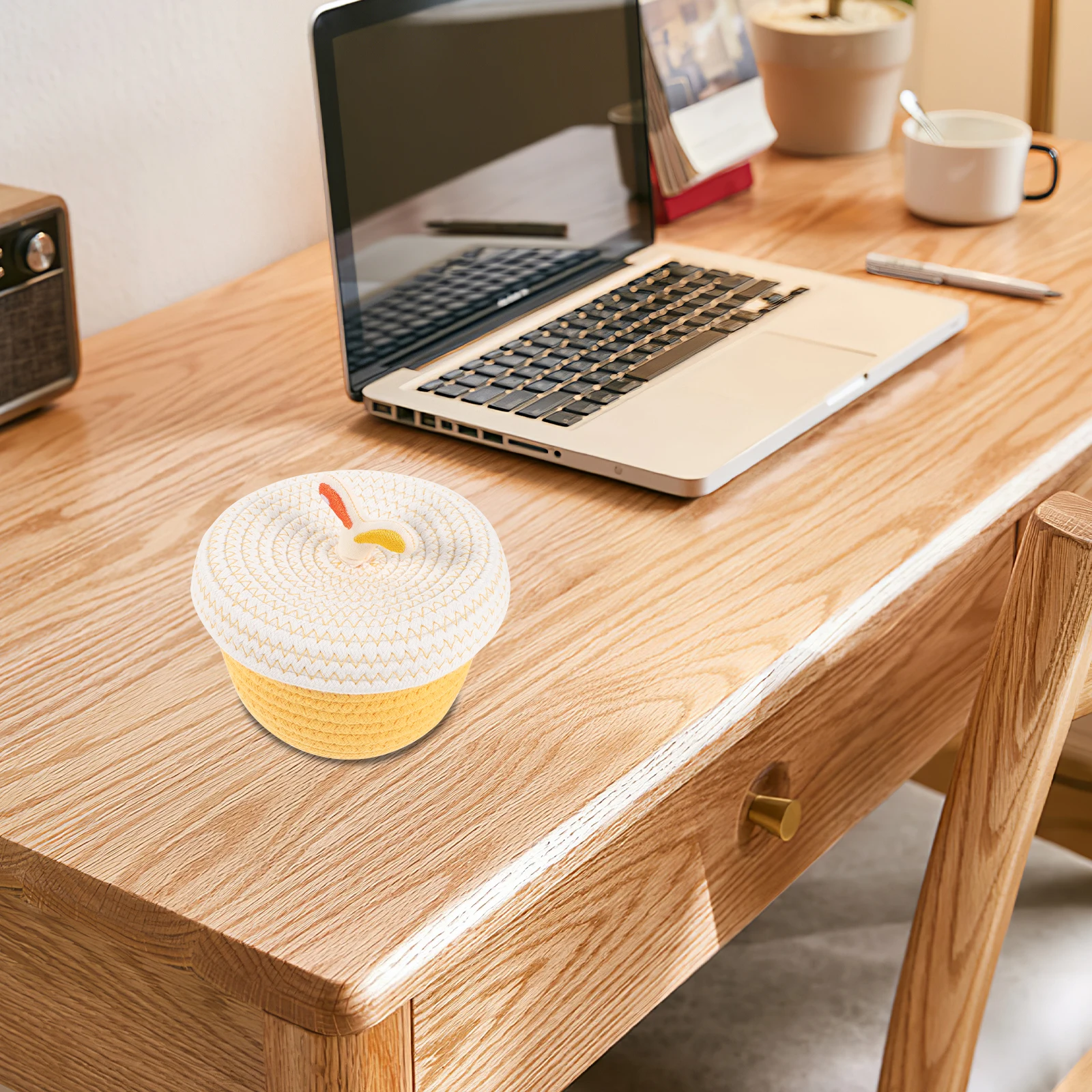 

Cotton Rope Storage Basket With Lid Round Woven Organizer For Home Office Bathroom Large Capacity Storage Bin Decorative