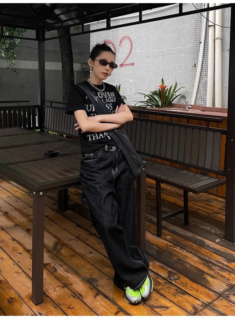 Embroidered Wide Leg Denim Pants Women Retro Style Versatile Comfortable Slimming Loosefitting Floor-length Suitable Casual Wear