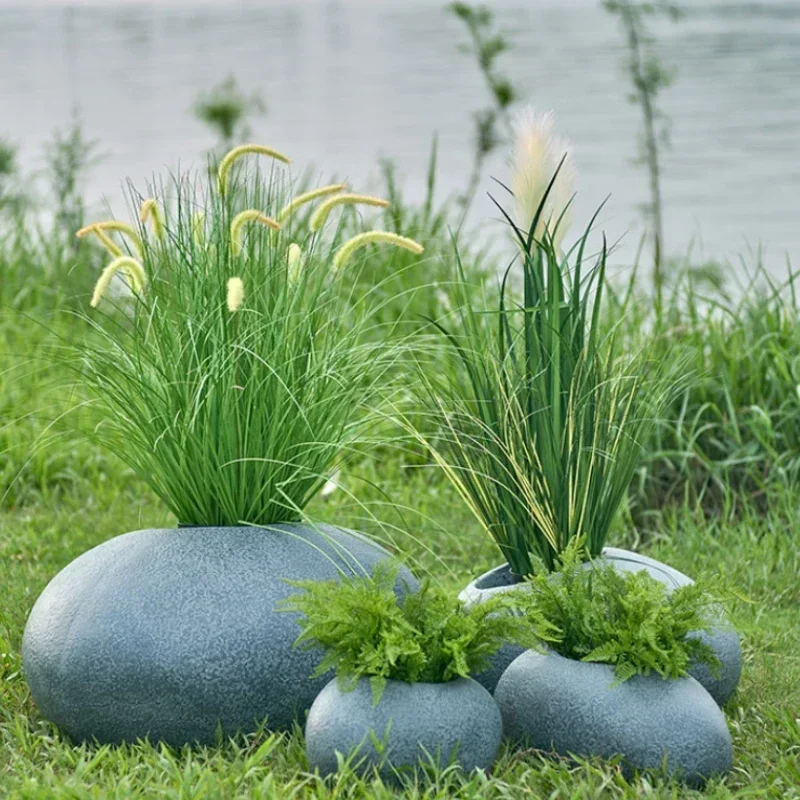 مزارعي أرضية محاكاة الحصى، ترتيب أصيص زهور لغرفة المعيشة في الفناء، زارع راتينج شخصي إبداعي بسيط