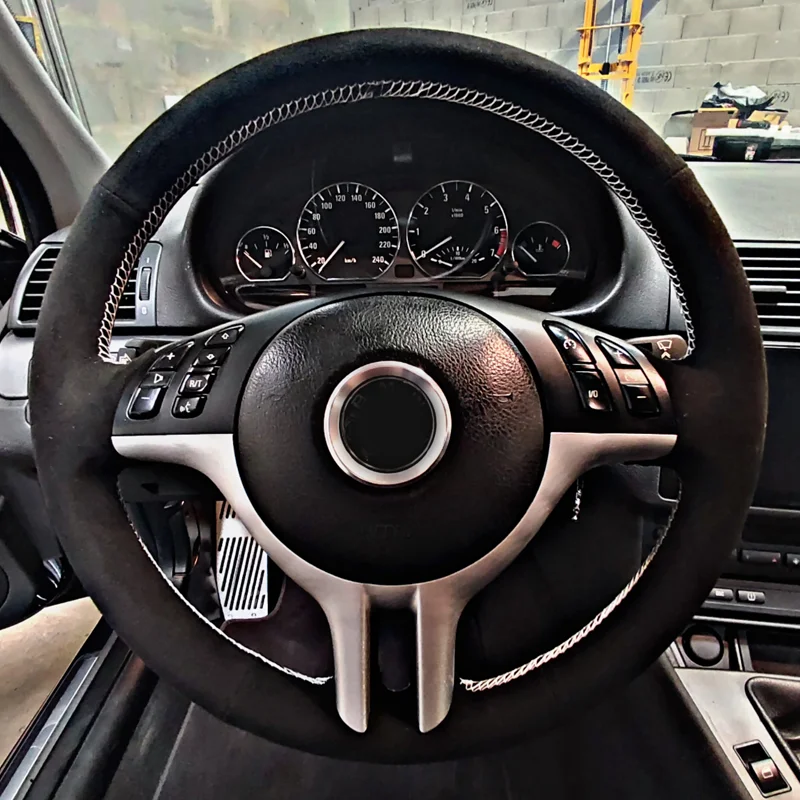 

Customized Braid Car Steering Wheel Cover Black Suede Wrap For BMW E46 E39 X5 E53 Z3 E36 Car Accessories