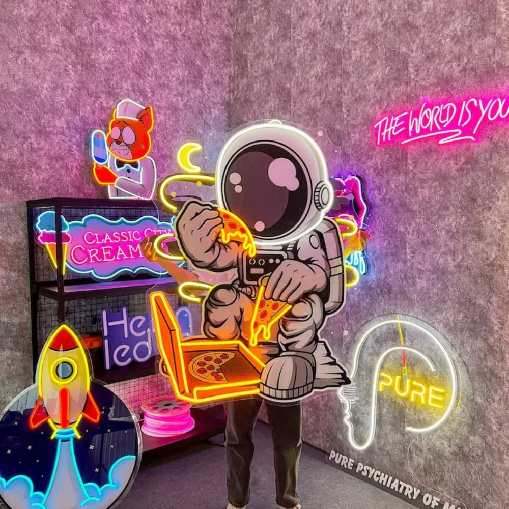 Manufacturer Direct Sale Neon Light Customization Moon Rocket Shape Decoration Holiday Atmosphere Cloth