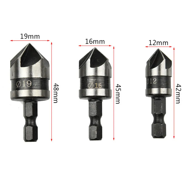 3pcs Hex Countersink Boring Set for Wood Metal Quick Change Drill Bit Tools Hexagonal Shank Carbon Steel