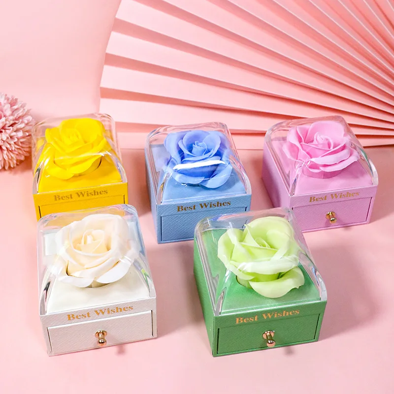 

New Soap Rose Flower Jewelry Packaging Gift Box with Drawer Macaron Color Wedding Valentine's Day Birthday Present Boxes Decor