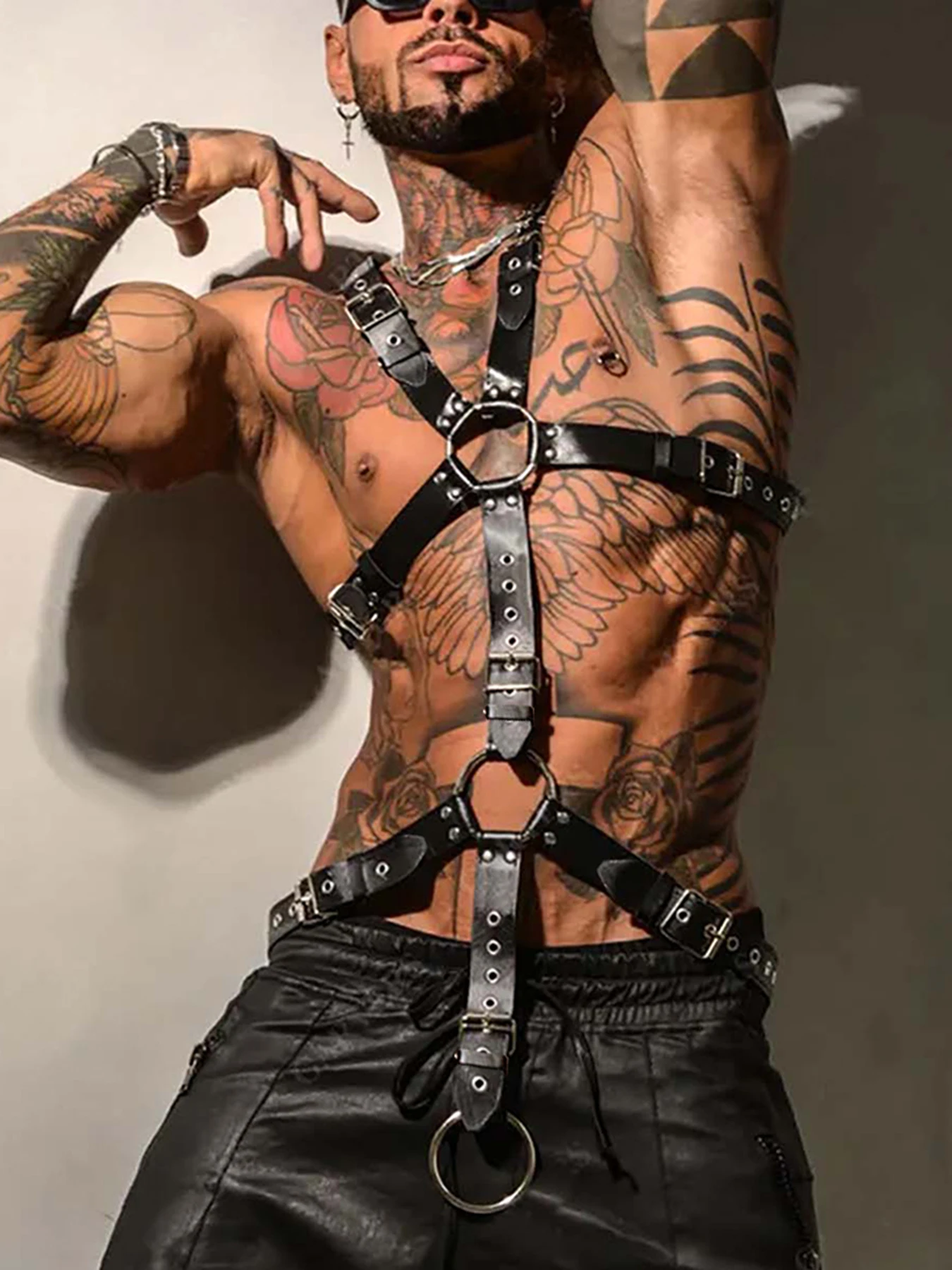 Punk Gothic Black PU Y Shaped Suspender Harness For Men Adjustable Decor Valentine Gift Carnival Club Party Outfit - view 3