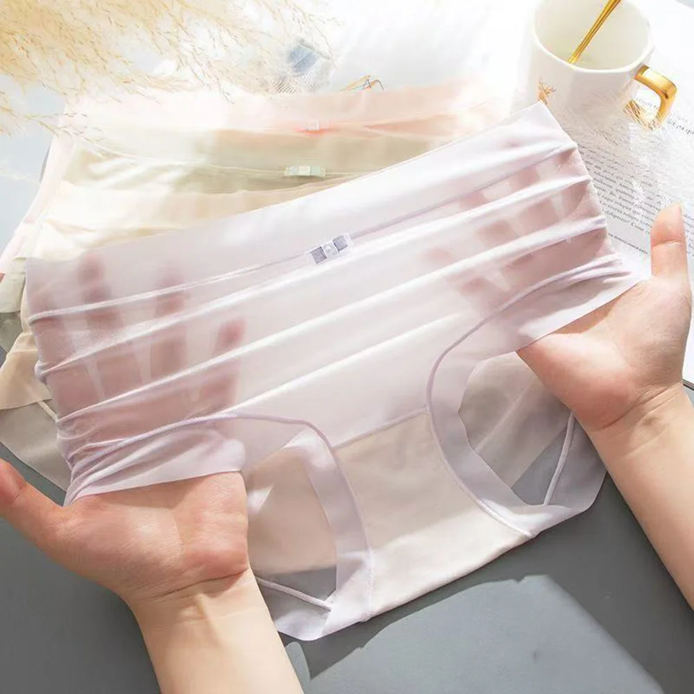 1PC Women Ice Silk Panties Transparent Mesh Briefs Low Waist Panties Quick Drying Underwear Sexy Lingerie Female M-XL