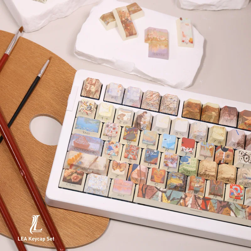 Miniature Art Gallery Side Carved Keycaps Cherry Height Pbt Five Sided Thermal Sublimation Customized Mechanical Keyboard Keycap