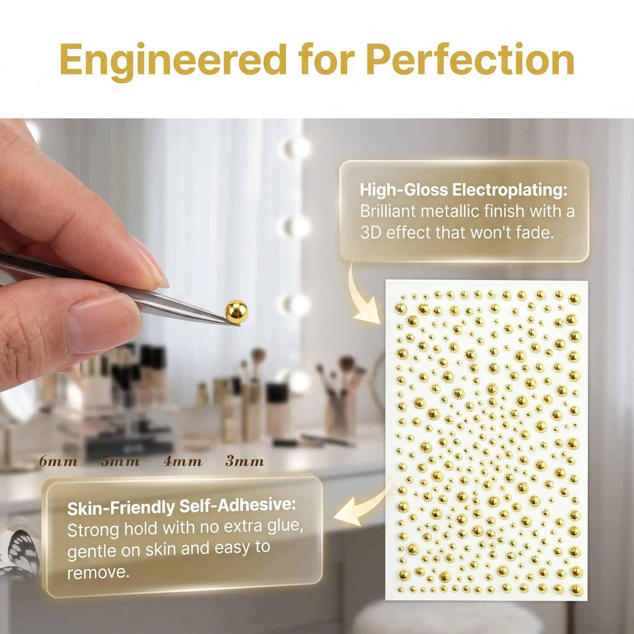 Face Body Ring Stickers Self Adhesive Face Gems Fake Piercings Set with Tweezers Silver Rhinestone Studs for Nose Lip Eye view 3