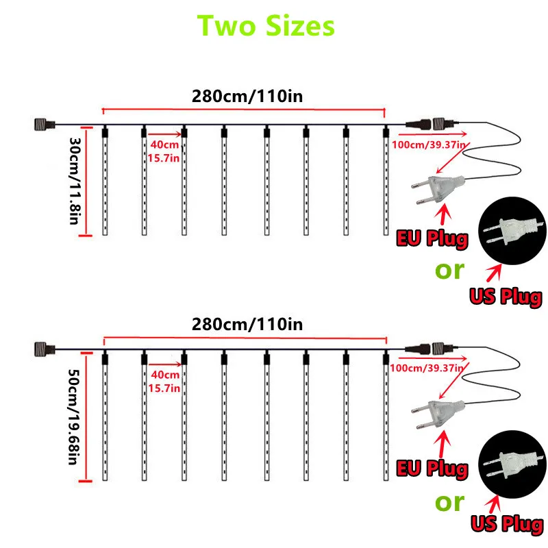 8-трубчатые светильники для метеоритного душа, 30/50 см, вилка стандарта ЕС/США, падающий дождь, искусственная кожа, наружная Рождественская елка,
