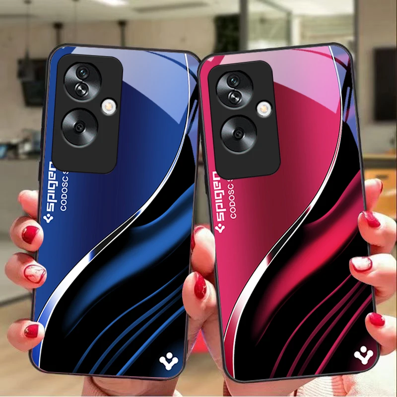 Deep Blue Fashion For Oppo A79 5G 58 78 74 60 4G Reno 11F Realme GT 6 11 Note 50 10 C55 X2 Tempered glass black phone case