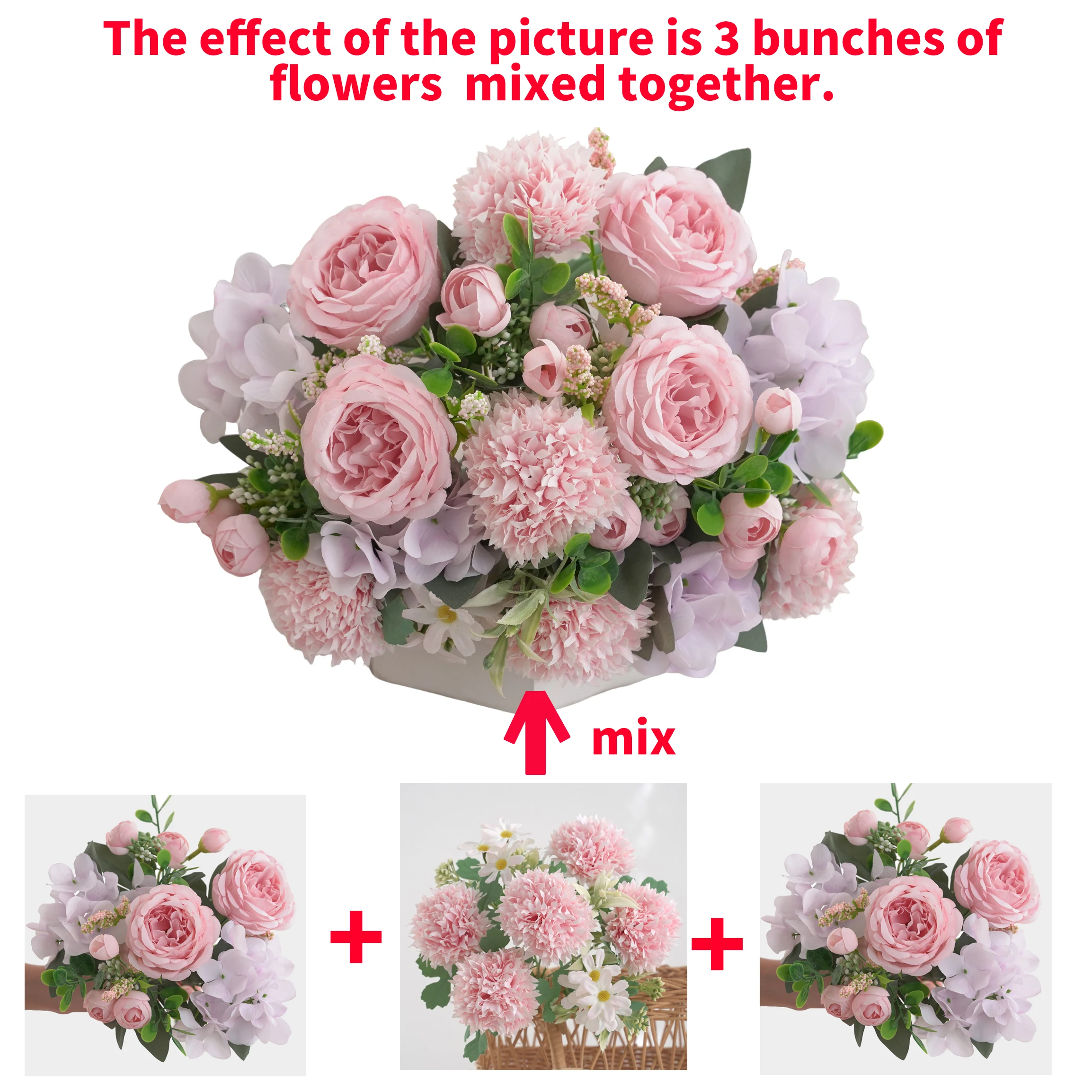 3 مجموعات من باقة الفاوانيا الكوبية الاصطناعية والأقحوان، زهور صناعية حقيقية الملمس، باقة يد الزفاف، ديكور المكتب المنزلي #6