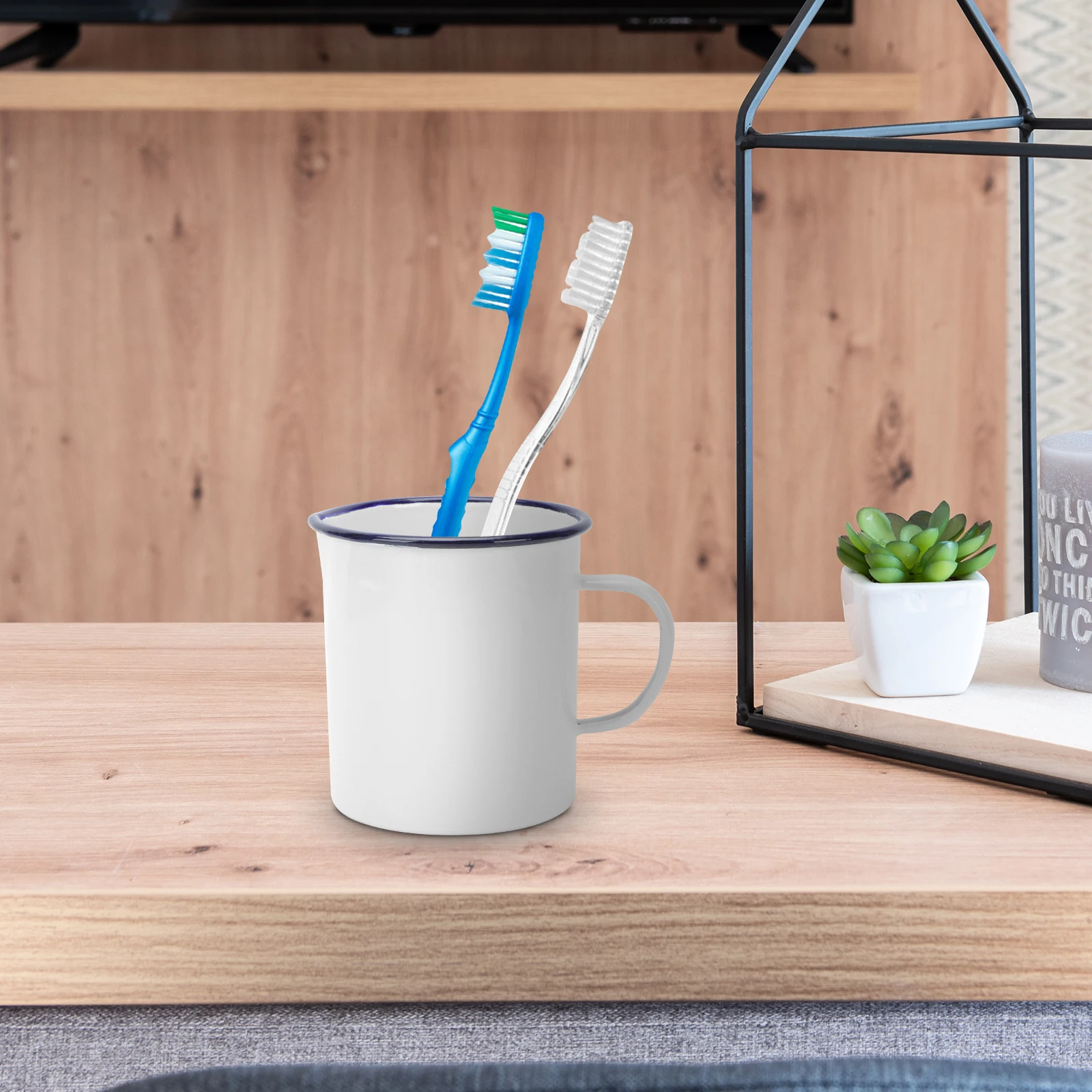 1pc Tazza smaltata vintage 500 ml Nero Bianco Retro Tazza da bere Accessorio da cucina Bilancia di misurazione Portabevande Grande