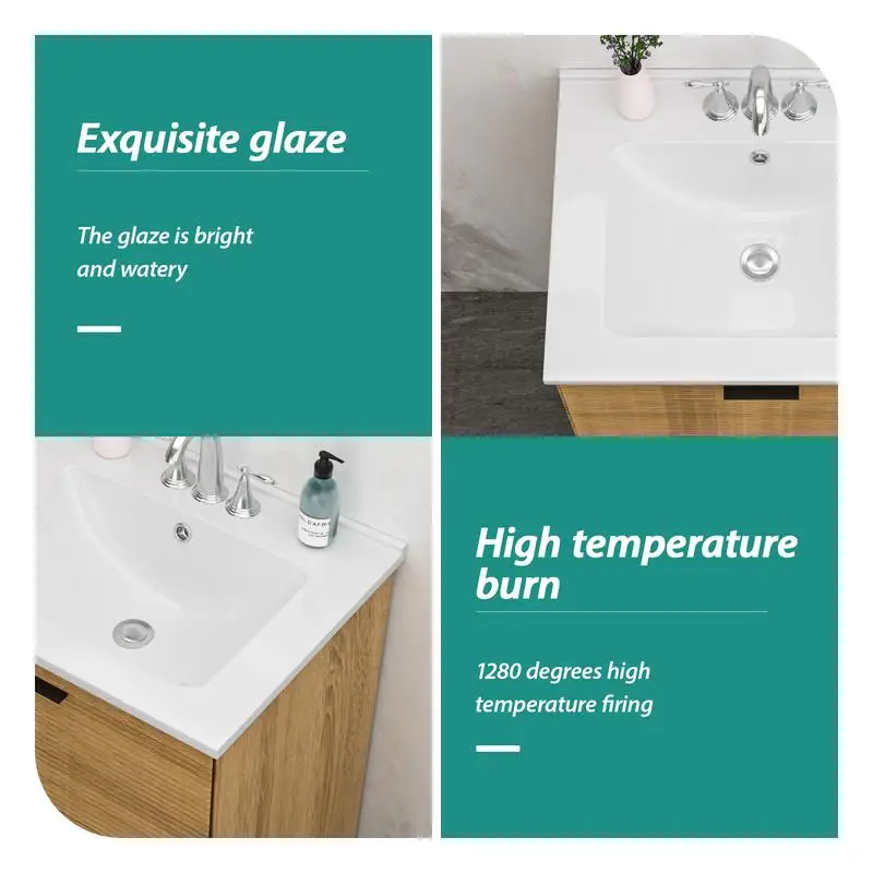 بلوزة مستطيلة بيضاء مقاس 24 بوصة × 19.7 بوصة مع 3 فتحات للصنبور وحوض الفائض فقط