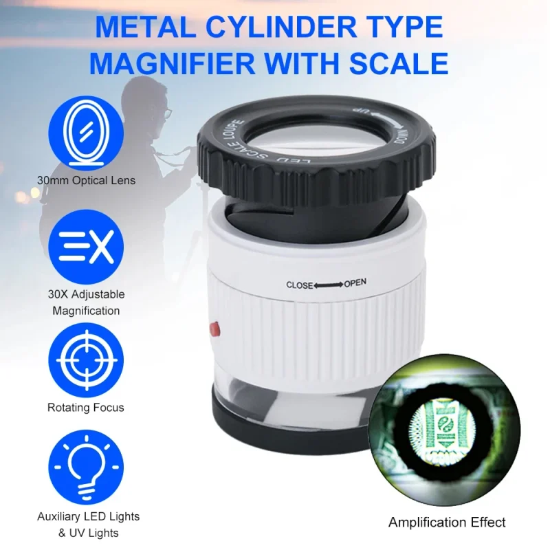LED Scale Loupe 30X Adjustable Magnification Magnifier Metal 6 LED Scale Loupe 30X Adjustable Magnification Magnifier Metal