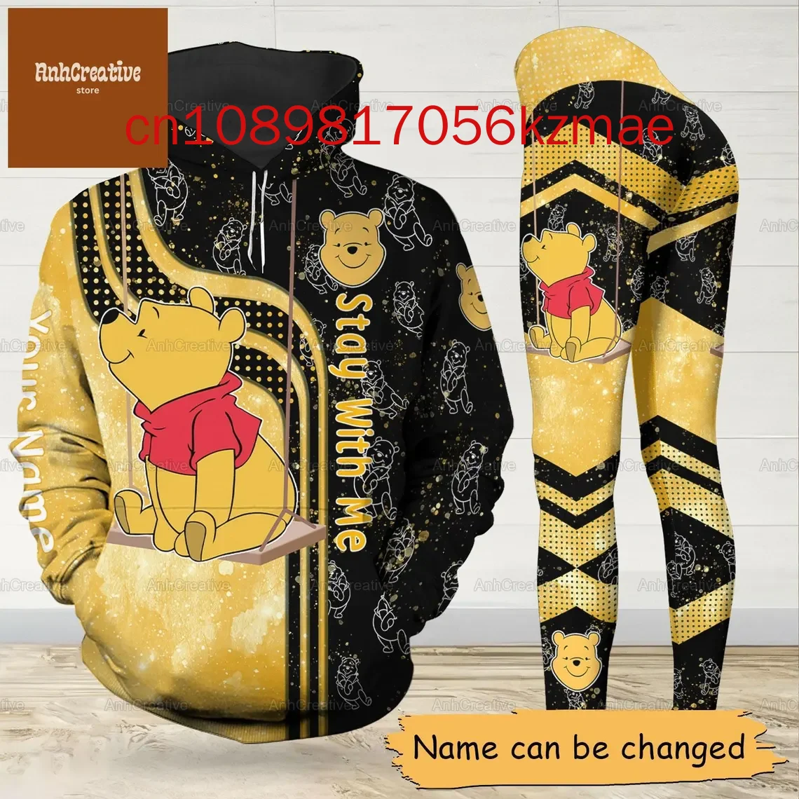 Nome personalizzato gratuito Disney Winnie The Pooh Felpa con cappuccio e leggings da donna 2024 Nuova felpa con cappuccio Pantaloni da yoga Pantaloni sportivi Set di moda