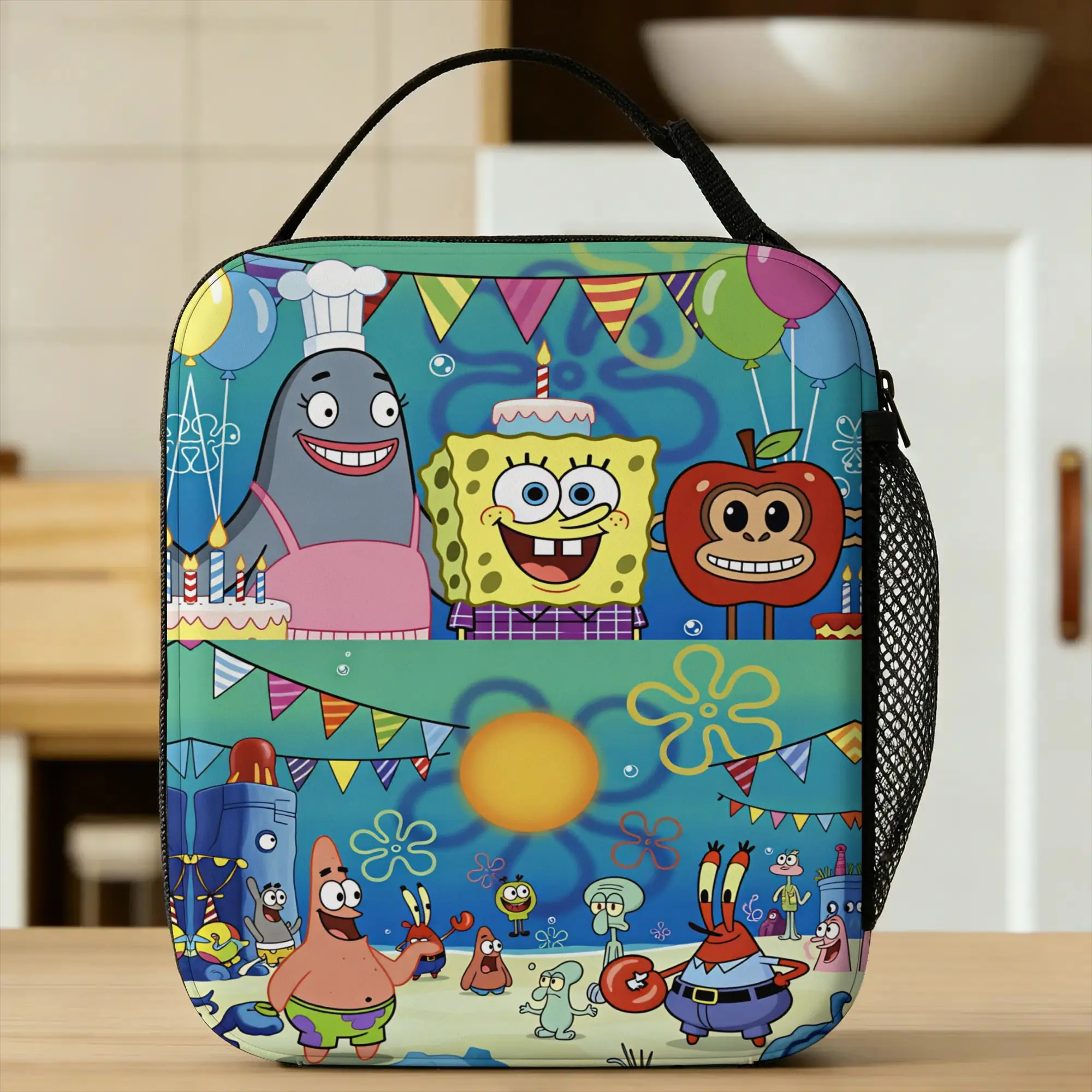 Anime  Spongebobs Lunch Bag  Vintage Lunch Box Outdoor Picnic Convenient Tote Food Bags For Women Waterproof Print Cooler Bag