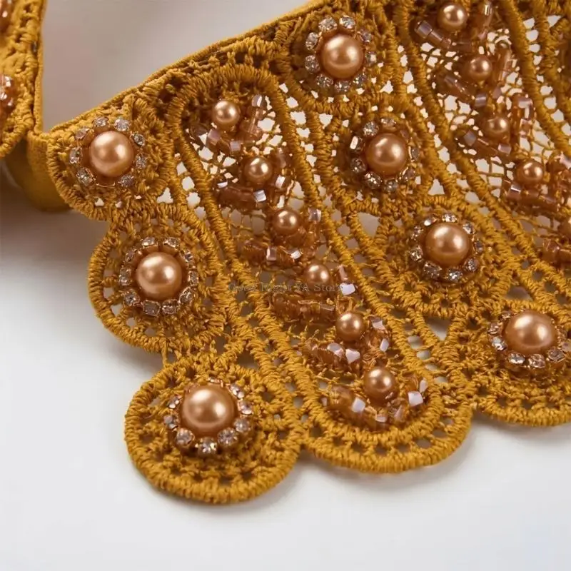 Elegant Detachable Lace Collar with Sparkling Beads Stylish Neckpiece for Women
