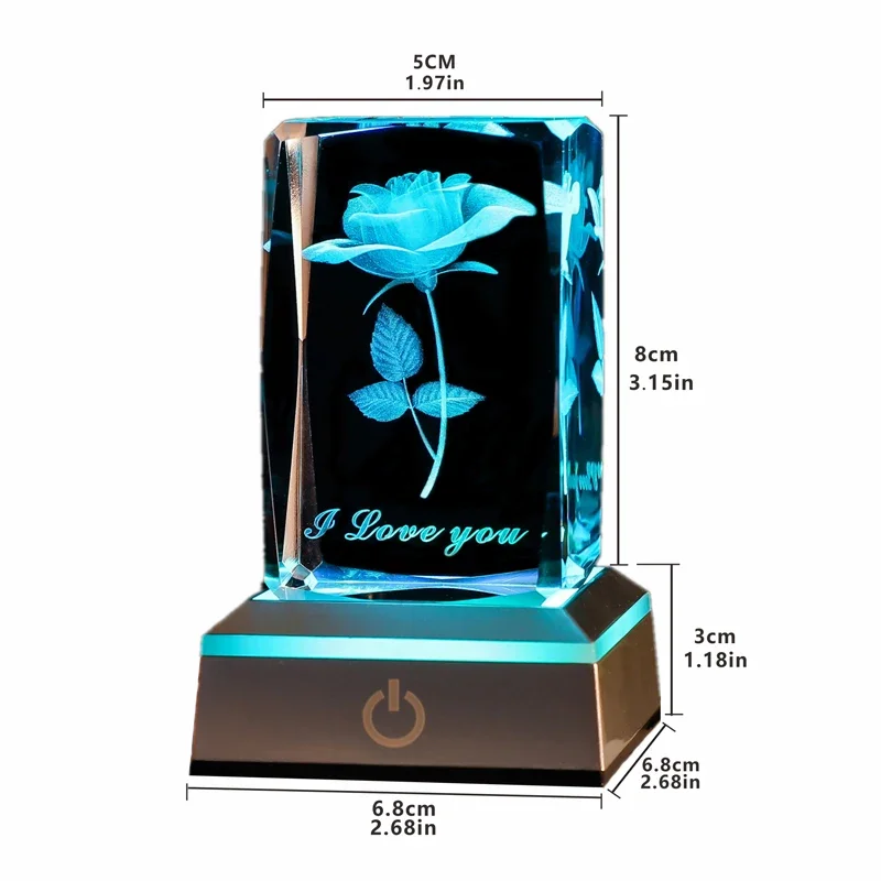 1PC 3D Rose Crystal With Led RGB Color Lamp Colorful Night Light Valentine\'s Day Christmas Birthdays Anniversaries Lover Gifts