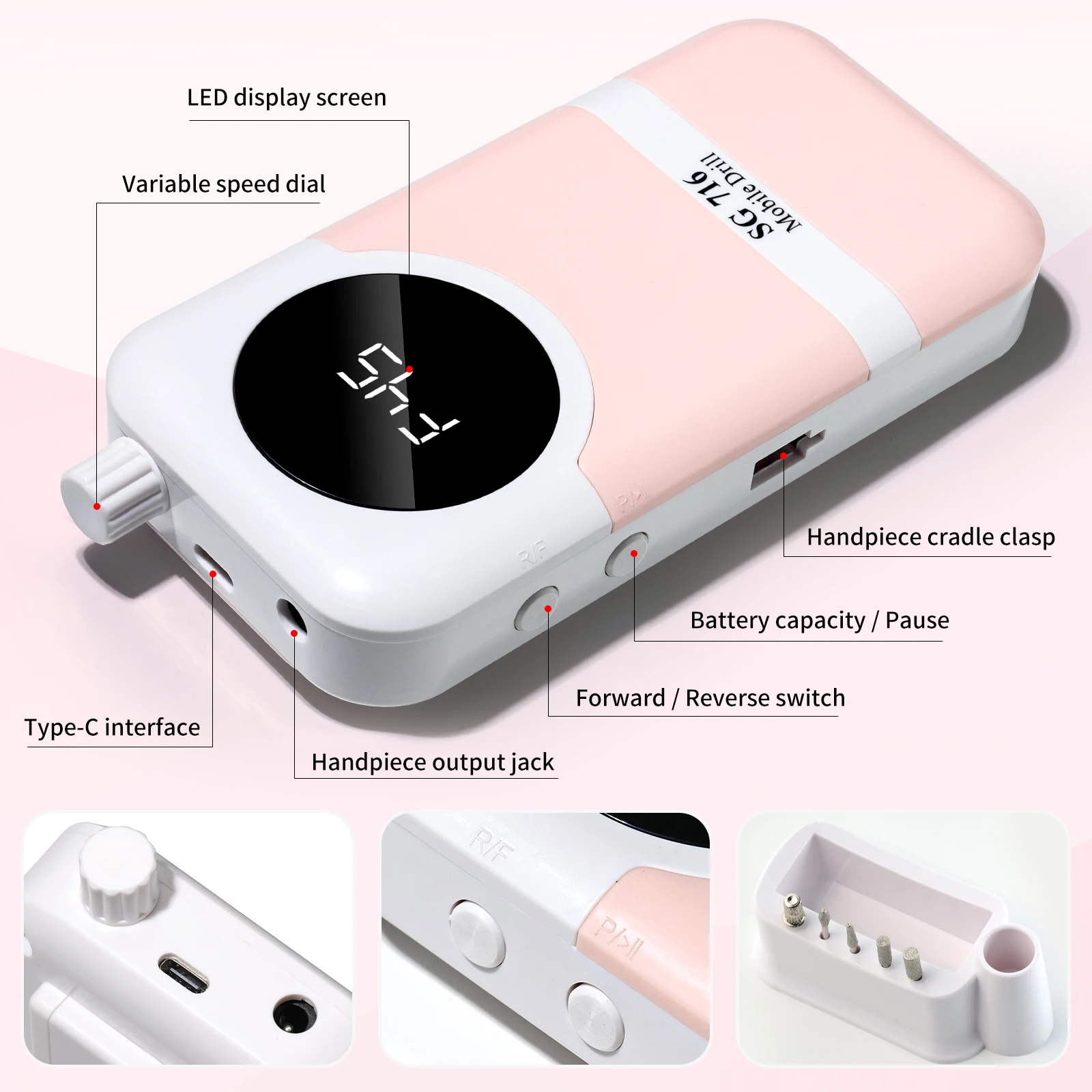 المهنية 45000 دورة في الدقيقة الكهربائية مسمار الحفر قابلة للشحن ملف الأظافر منخفضة الضوضاء مسمار ساندر ملف لأداة صالون تلميع الأظافر #4