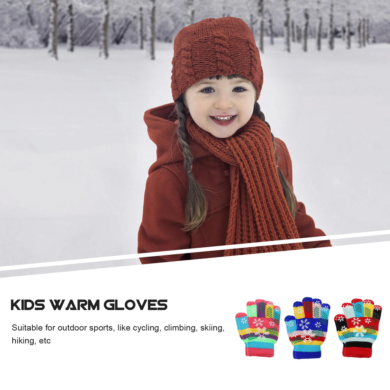 6 أزواج من قفازات الشتاء الدافئة للأطفال قفازات كاملة الأصابع تصميم بسيط للرياضات الخارجية والتزلج والتسلق قفازات مقاومة للبرودة