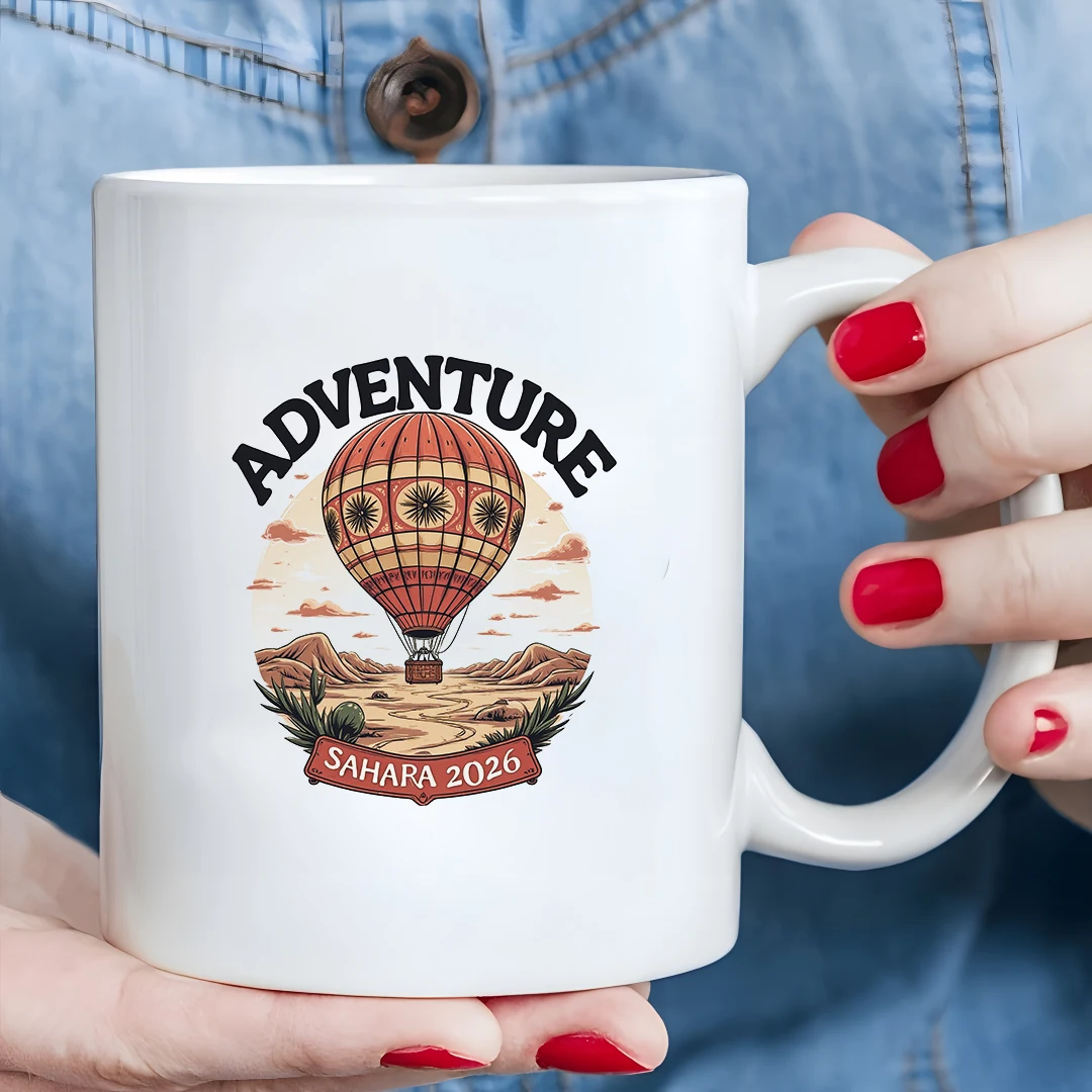 

11oz Adventure Balloon Mug + Retro Hand-painted Desert Theme + Kids Cold & Hot Drink Cup - Christmas Family Office Gift